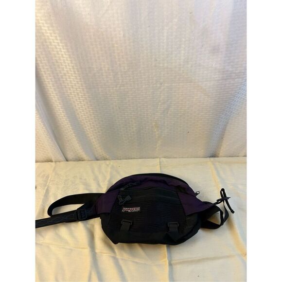 JanSport USA large fanny pack 3 Zipper adj belt purple green 11x10 - Picture 2 of 9